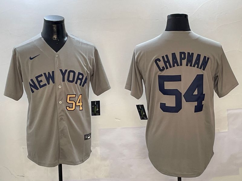 Men New York Yankees #54 Chapman Grey Game 2024 Nike MLB Jersey style 01082->new york yankees->MLB Jersey